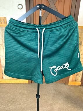 Crate Mens M Green Mesh Polyester Athletic Gym Shorts Drawstring Elastic Logo
